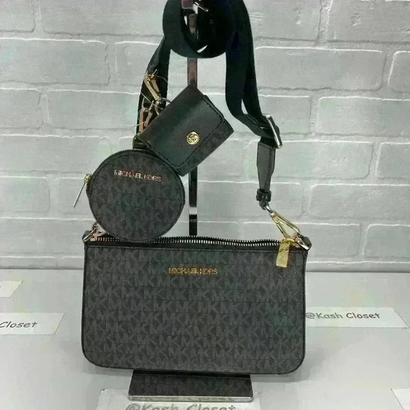 Michael Kors crossbody tech attach adjustable strap Coin Purse Airpod case Black - Picture 9 of 9